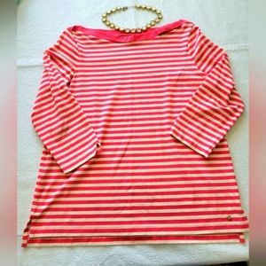 Kate Spade  pink corral Stripe 3/4 Sleeve Boatneck Blouse Women’s Size XL